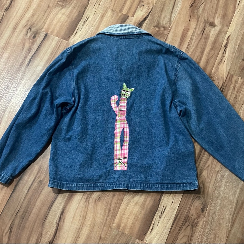 Vtg Tantrums Patchwork Cats Denim Lightweight Shi… - image 6